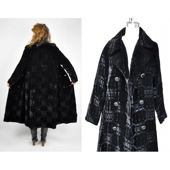 VELVET Black Coat Cloak Cape Jacket Shawl Theater Gothic Double Breasted S M - Picture 1 of 9